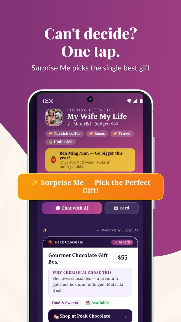 Can't decide? One tap — Surprise Me feature